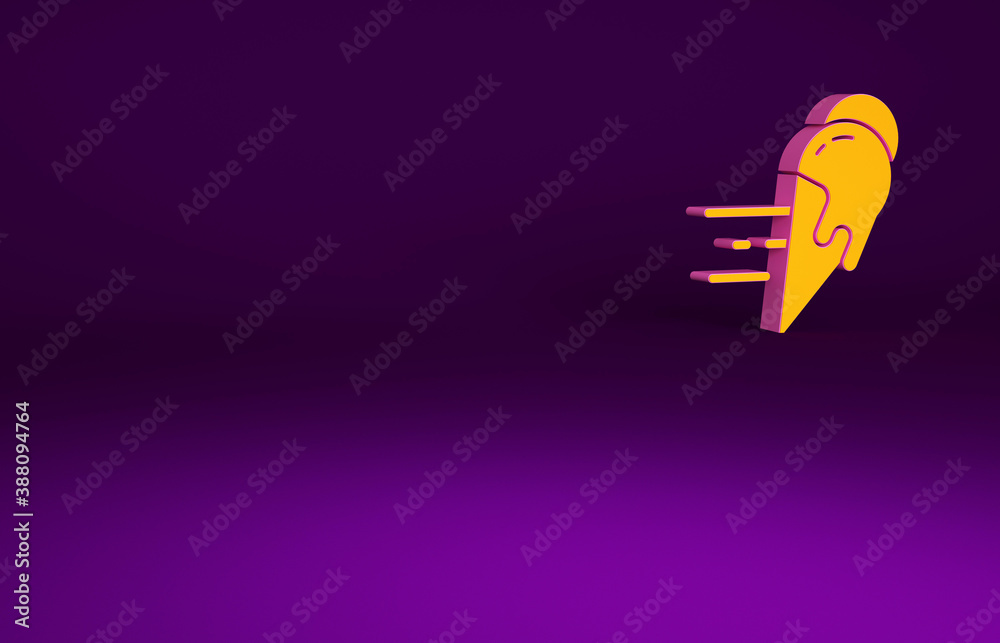 Orange Online ordering and ice cream in waffle cone icon isolated on purple background. Sweet symbol