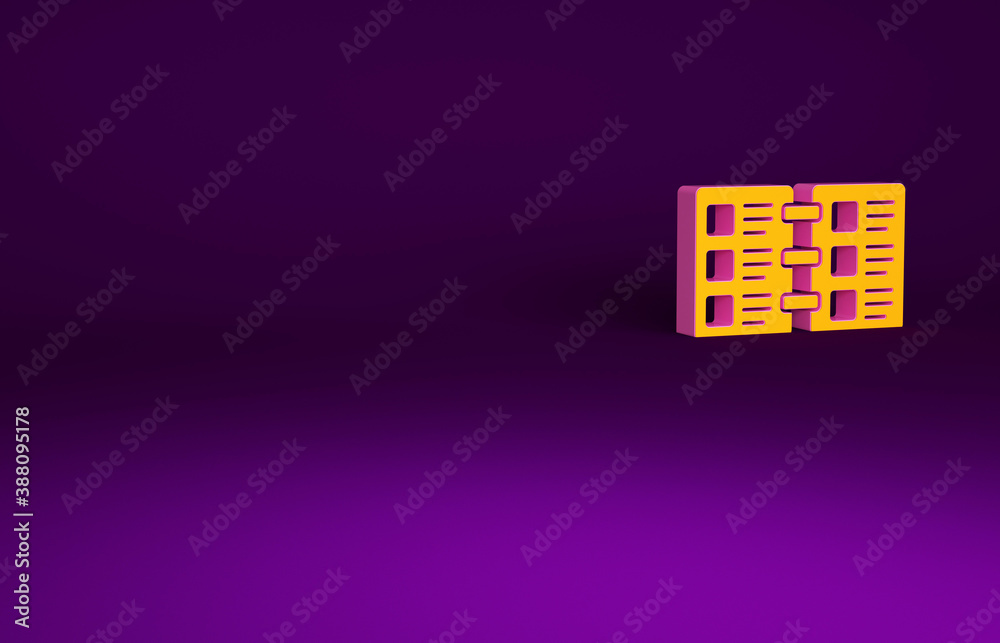 Orange Restaurant cafe menu icon isolated on purple background. Minimalism concept. 3d illustration 