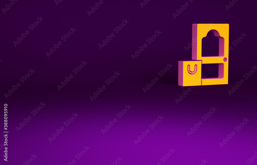 Orange Online ordering and fast food delivery icon isolated on purple background. Minimalism concept