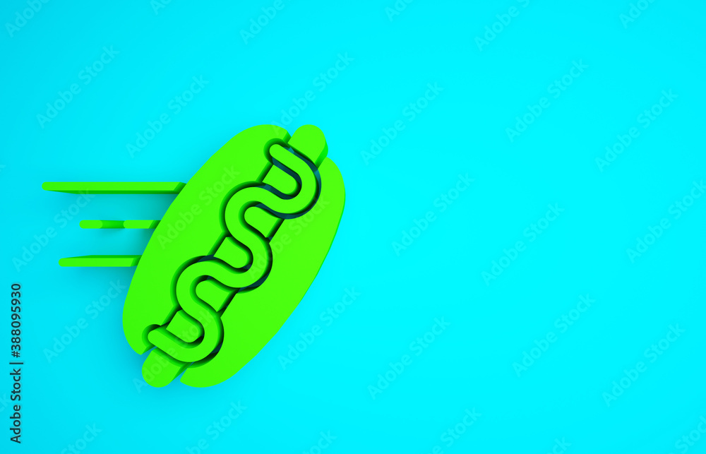 Green Online ordering and hotdog sandwich icon isolated on blue background. Sausage icon. Fast food 