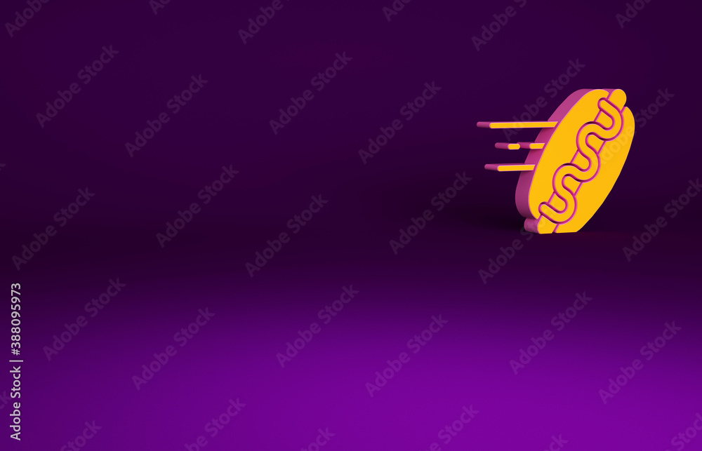 Orange Online ordering and hotdog sandwich icon isolated on purple background. Sausage icon. Fast fo