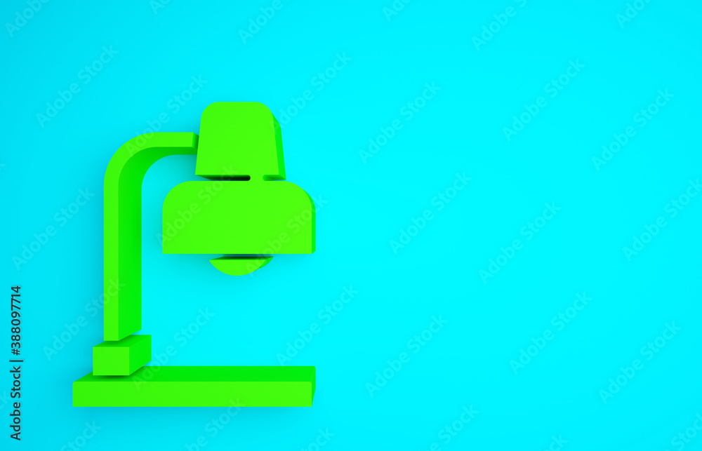 Green Table lamp icon isolated on blue background. Minimalism concept. 3d illustration 3D render.