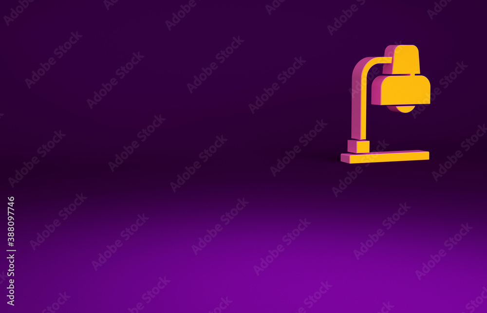 Orange Table lamp icon isolated on purple background. Minimalism concept. 3d illustration 3D render.