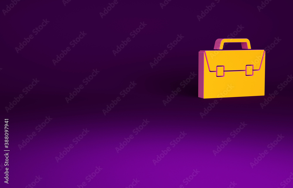 Orange Briefcase icon isolated on purple background. Business case sign. Business portfolio. Minimal