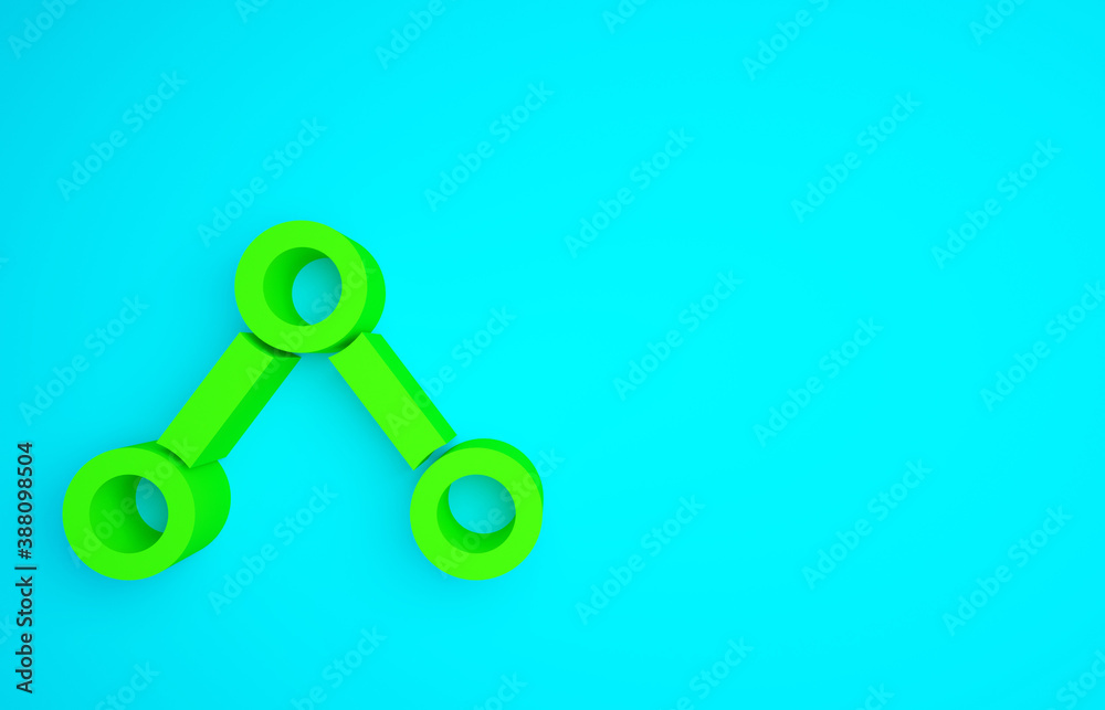 Green Molecule icon isolated on blue background. Structure of molecules in chemistry, science teache