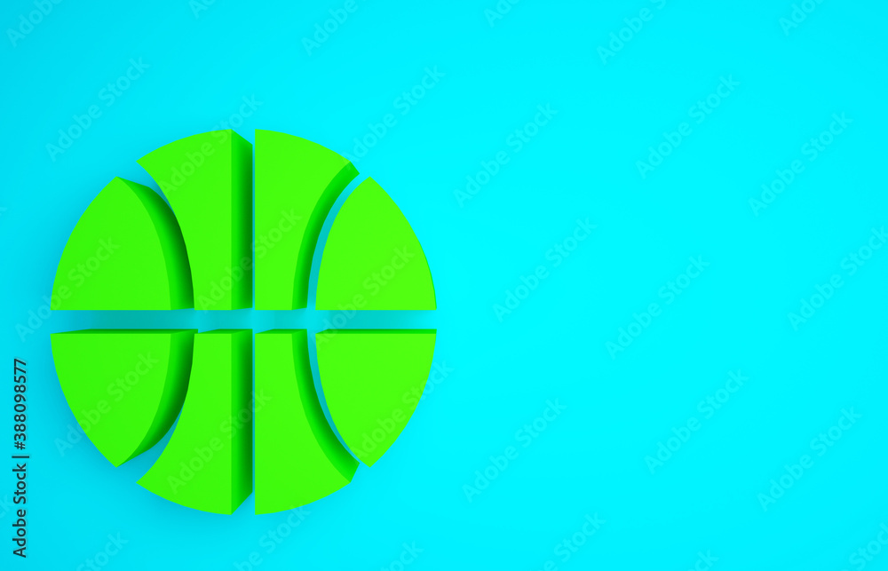 Green Basketball ball icon isolated on blue background. Sport symbol. Minimalism concept. 3d illustr