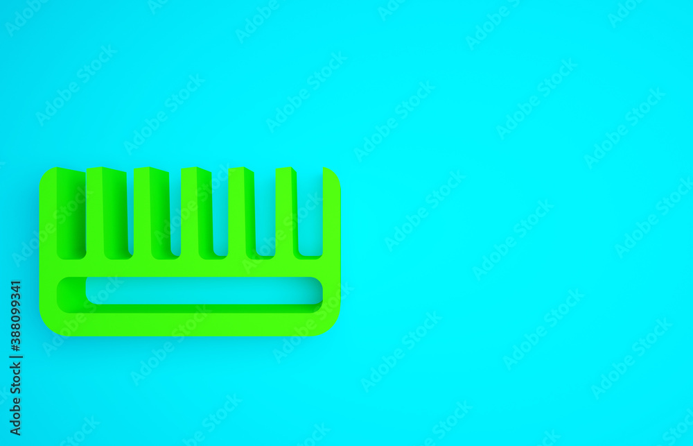 Green Hairbrush icon isolated on blue background. Comb hair sign. Barber symbol. Minimalism concept.