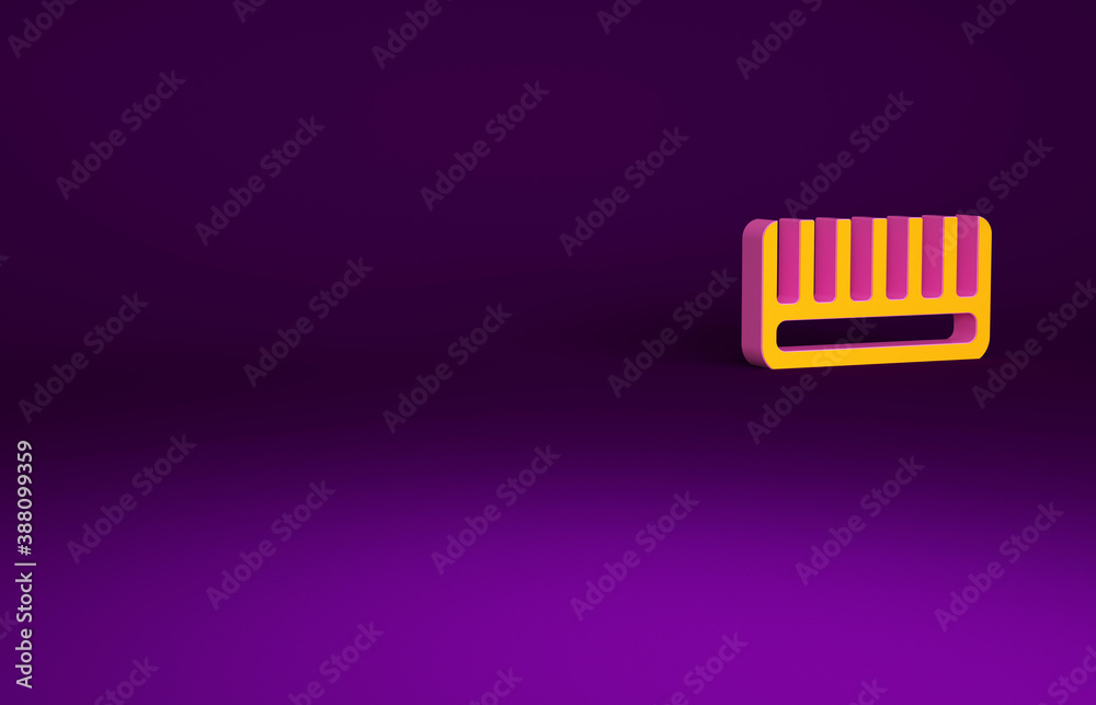 Orange Hairbrush icon isolated on purple background. Comb hair sign. Barber symbol. Minimalism conce