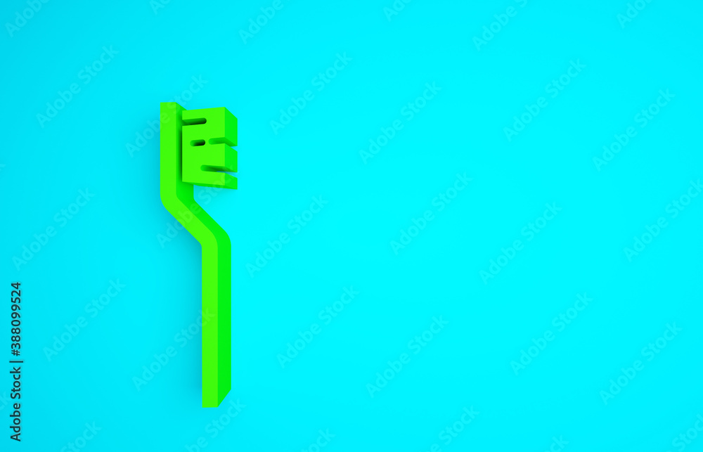 Green Toothbrush icon isolated on blue background. Minimalism concept. 3d illustration 3D render.