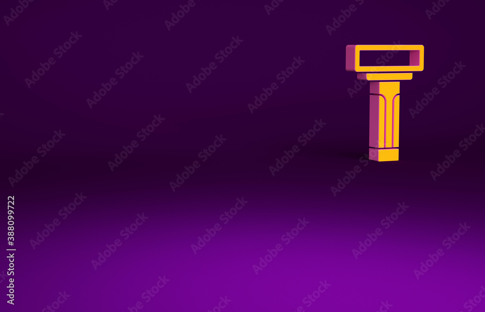 Orange Shaving razor icon isolated on purple background. Minimalism concept. 3d illustration 3D rend