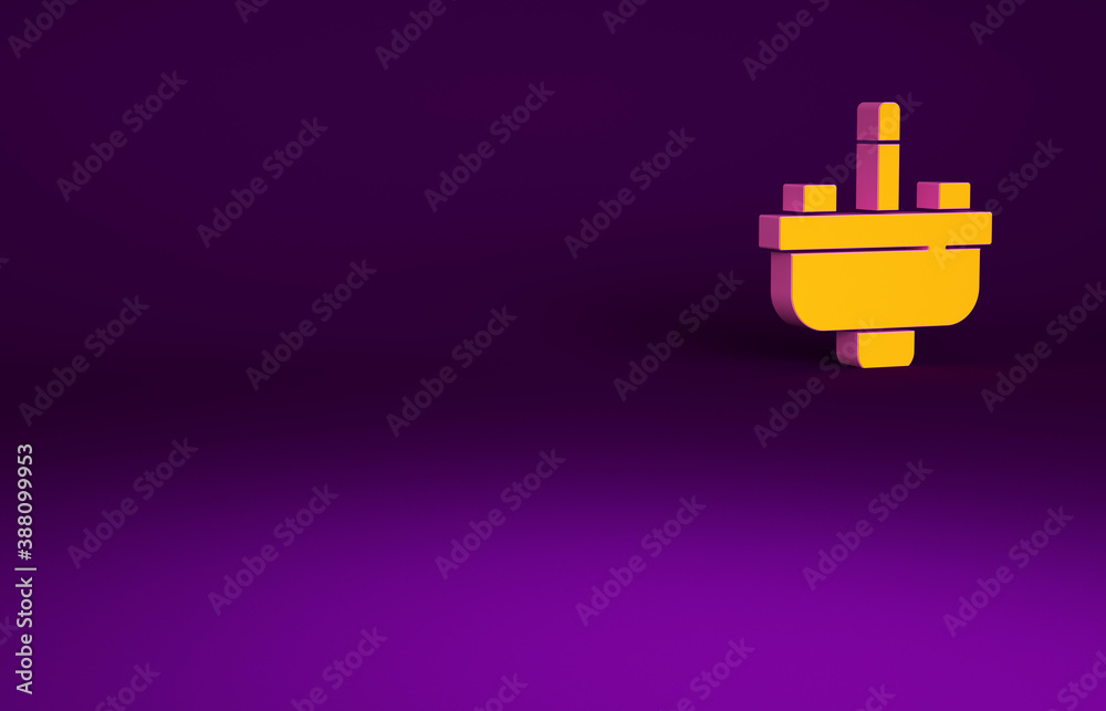 Orange Washbasin with water tap icon isolated on purple background. Minimalism concept. 3d illustrat