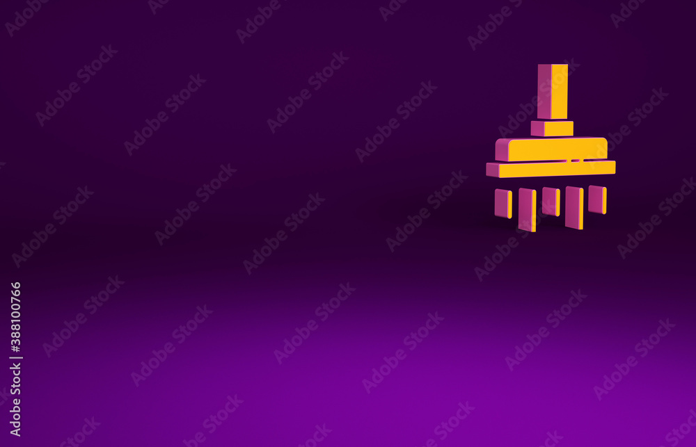 Orange Shower head with water drops flowing icon isolated on purple background. Minimalism concept. 