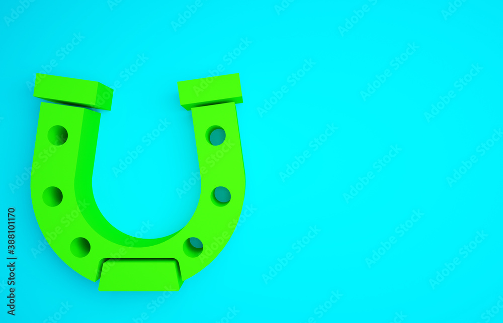 Green Horseshoe icon isolated on blue background. Minimalism concept. 3d illustration 3D render.