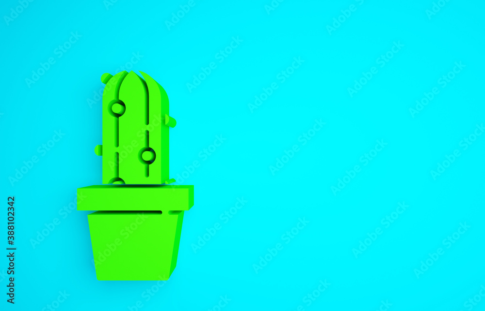 Green Cactus peyote in pot icon isolated on blue background. Plant growing in a pot. Potted plant si