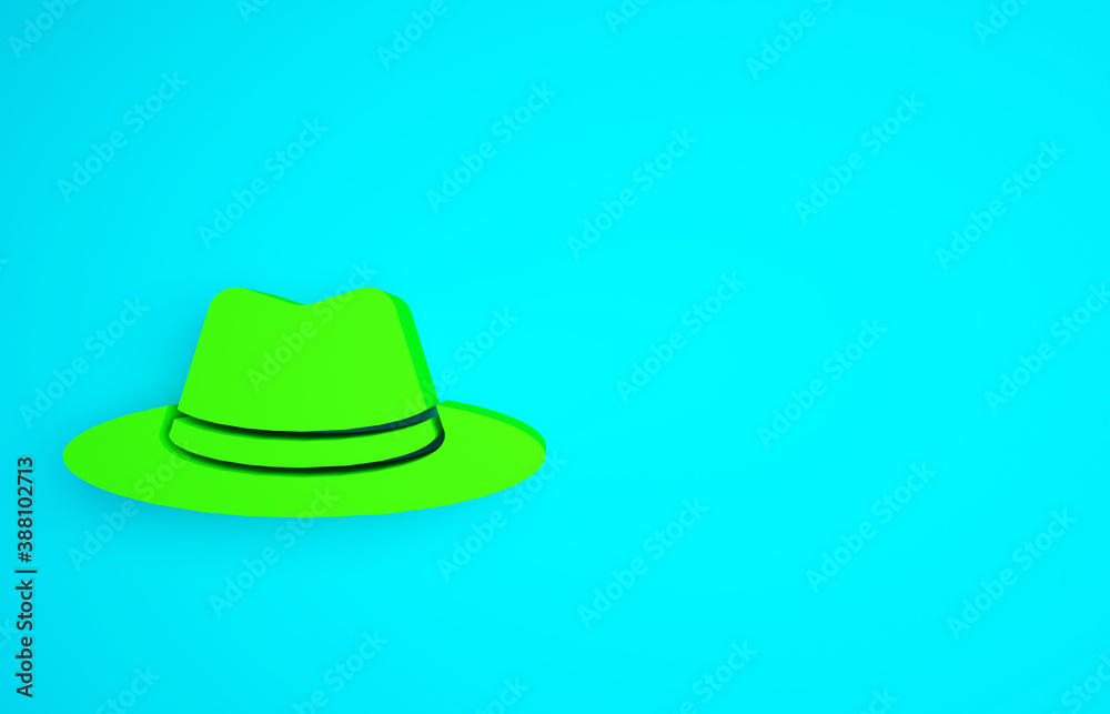 Green Western cowboy hat icon isolated on blue background. Minimalism concept. 3d illustration 3D re