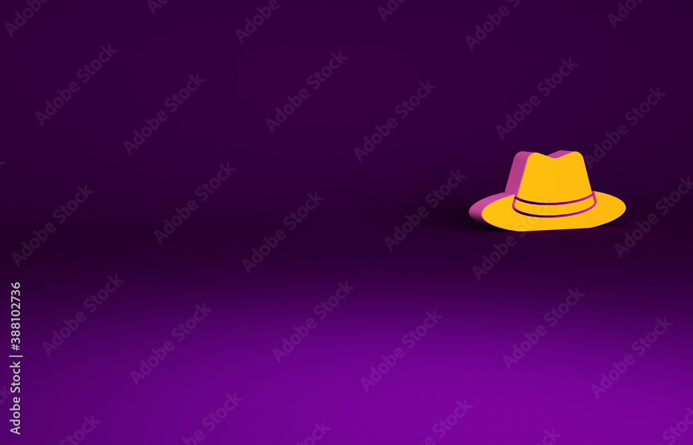 Orange Western cowboy hat icon isolated on purple background. Minimalism concept. 3d illustration 3D