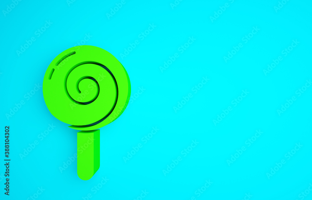 Green Lollipop icon isolated on blue background. Food, delicious symbol. Minimalism concept. 3d illu