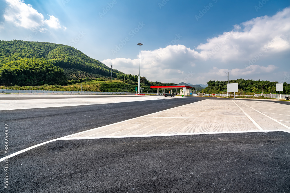 Asphalt ground and service area gas station