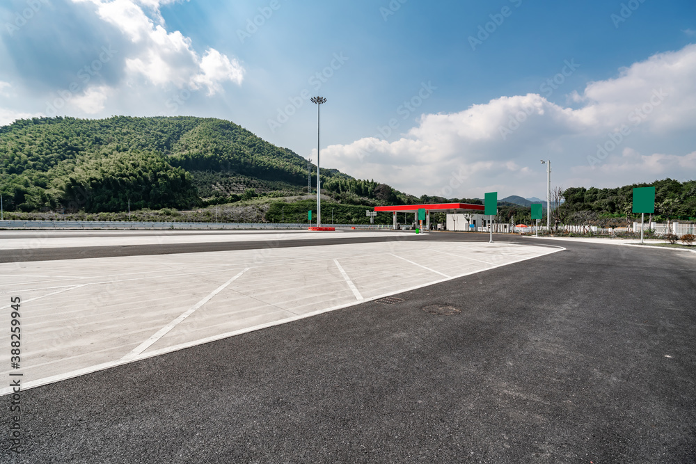 Asphalt ground and service area gas station