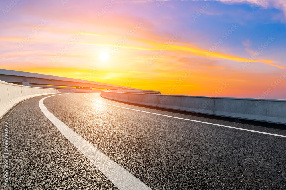 Asphalt viaduct road and beautiful sky cloud at sunrise.