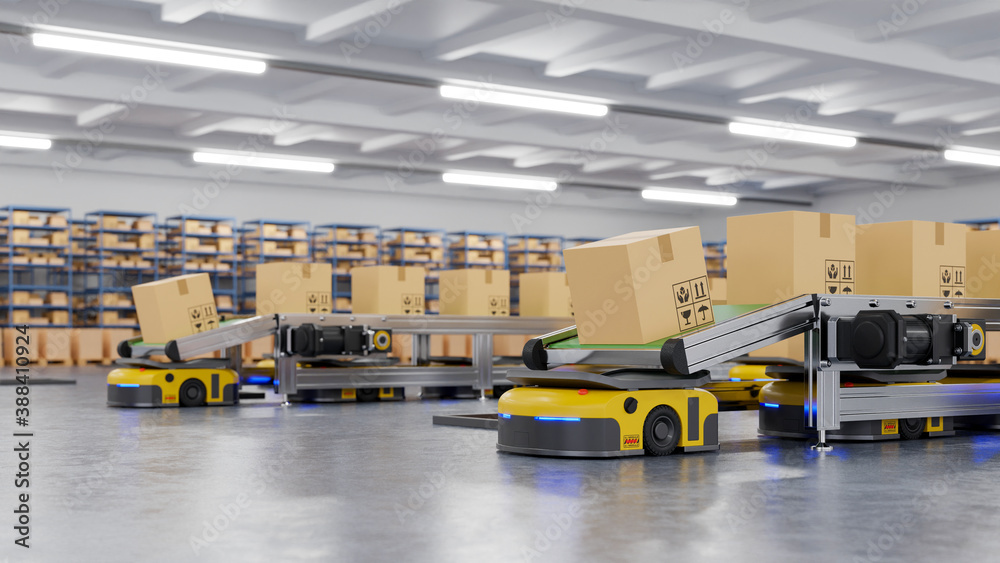 Robots efficiently sorting hundreds of parcels per hour(Automated guided vehicle) AGV.