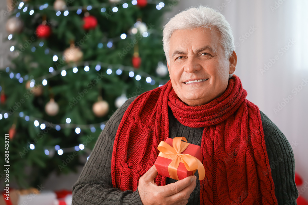 Mature man celebrating Christmas at home