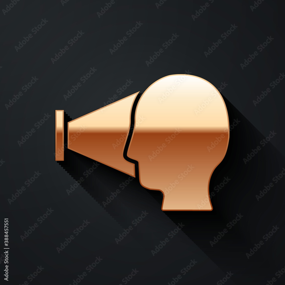 Gold Face recognition icon isolated on black background. Face identification scanner icon. Facial id