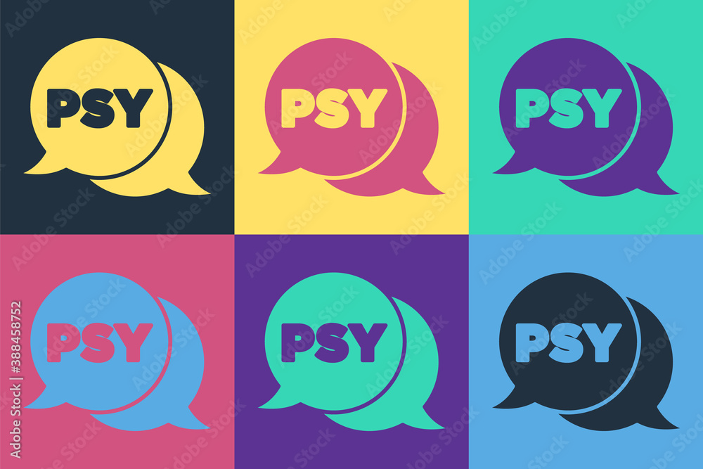 Pop art Psychology icon isolated on color background. Psi symbol. Mental health concept, psychoanaly