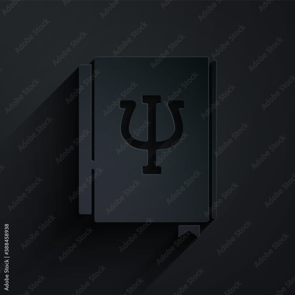 Paper cut Psychology book icon isolated on black background. Psi symbol. Mental health concept, psyc