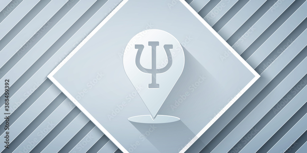 Paper cut Psychology icon isolated on grey background. Psi symbol. Mental health concept, psychoanal