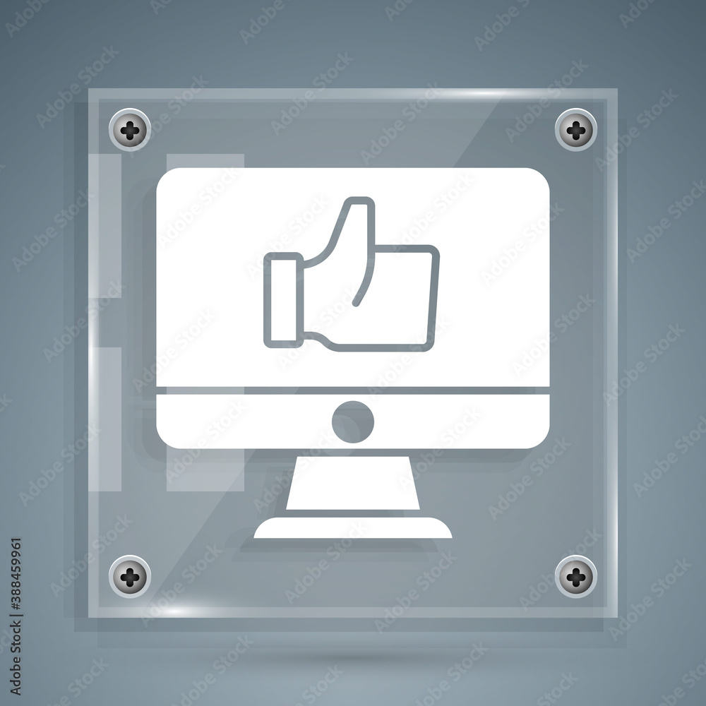 White Hand like icon isolated on grey background. Square glass panels. Vector.