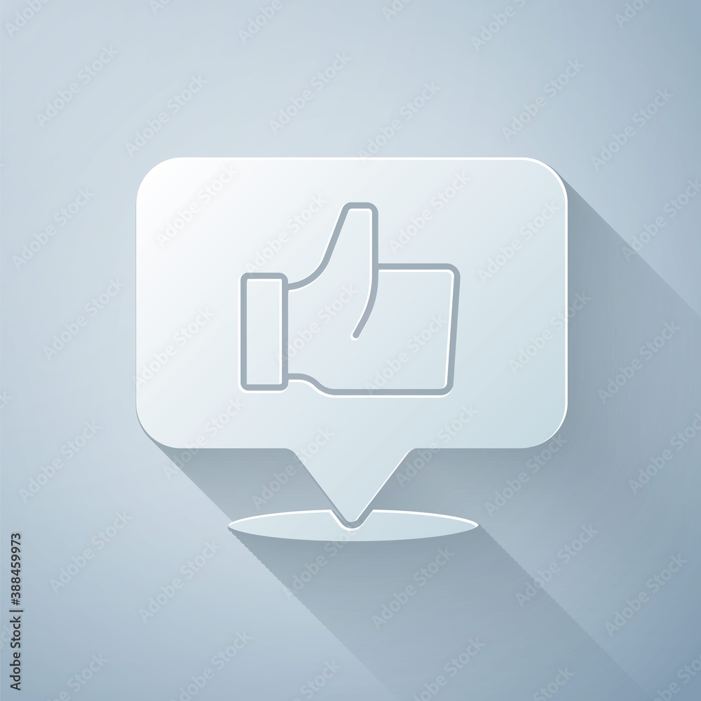 Paper cut Hand like icon isolated on grey background. Paper art style. Vector.