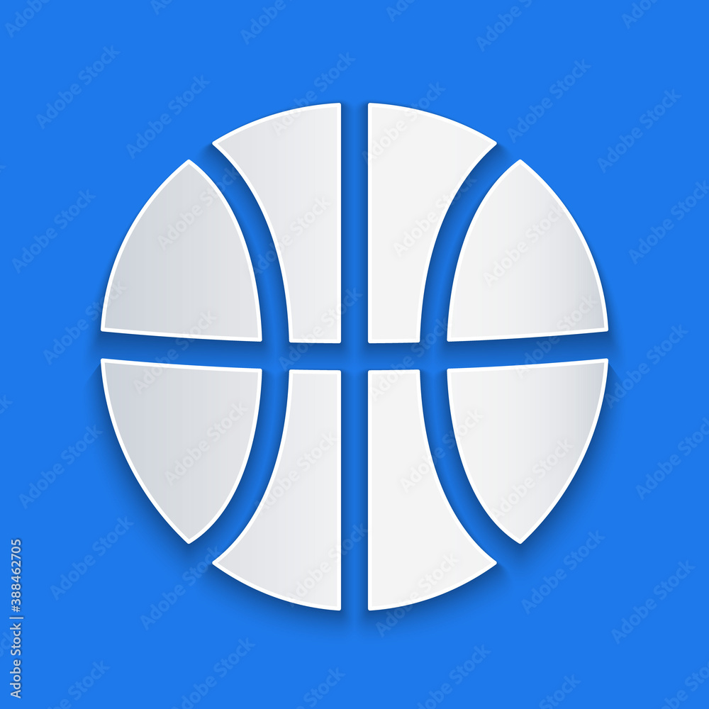 Paper cut Basketball ball icon isolated on blue background. Sport symbol. Paper art style. Vector.