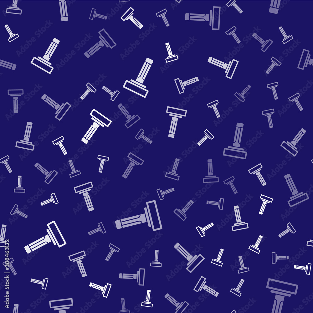 White Shaving razor icon isolated seamless pattern on blue background. Vector.