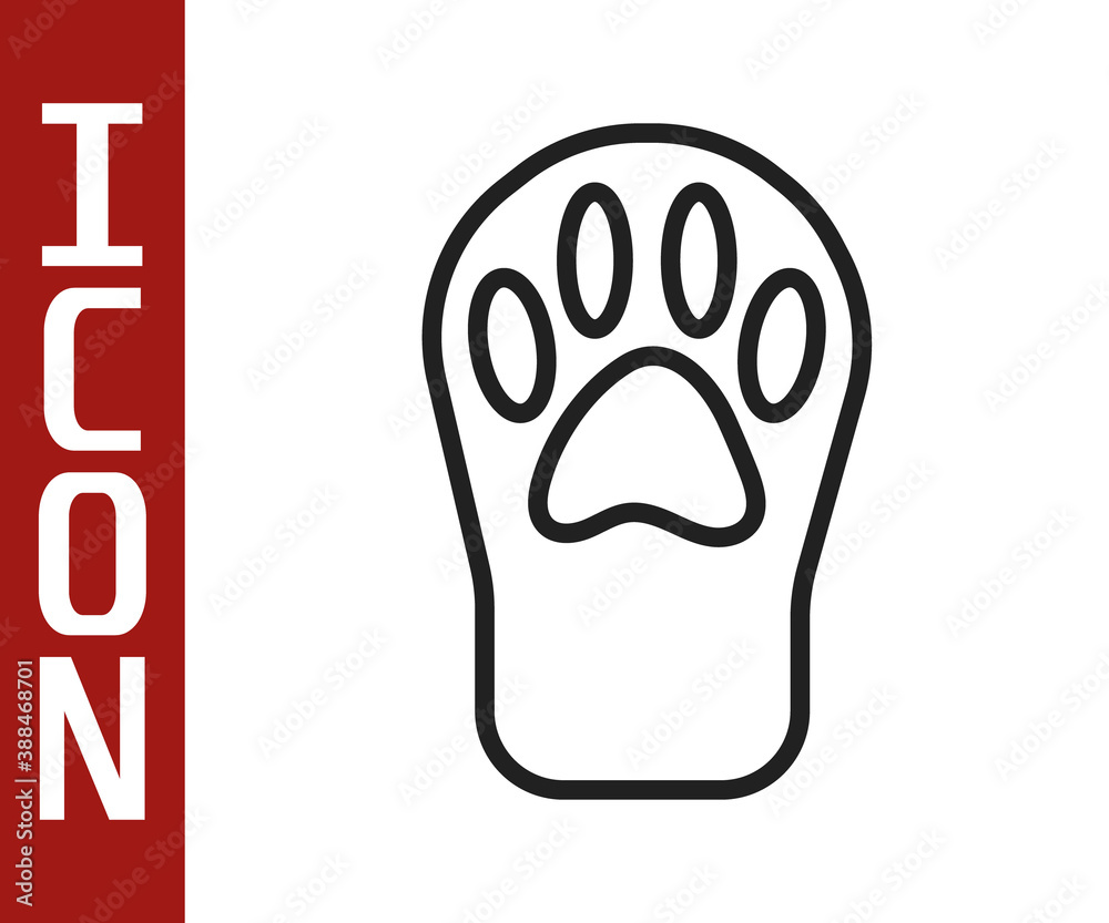 Black line Paw print icon isolated on white background. Dog or cat paw print. Animal track. Vector.