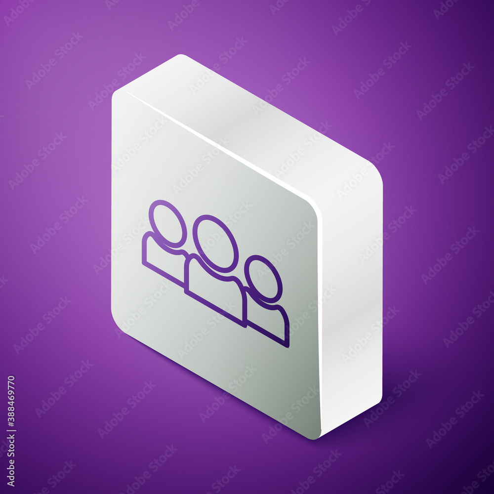 Isometric line Users group icon isolated on purple background. Group of people icon. Business avatar