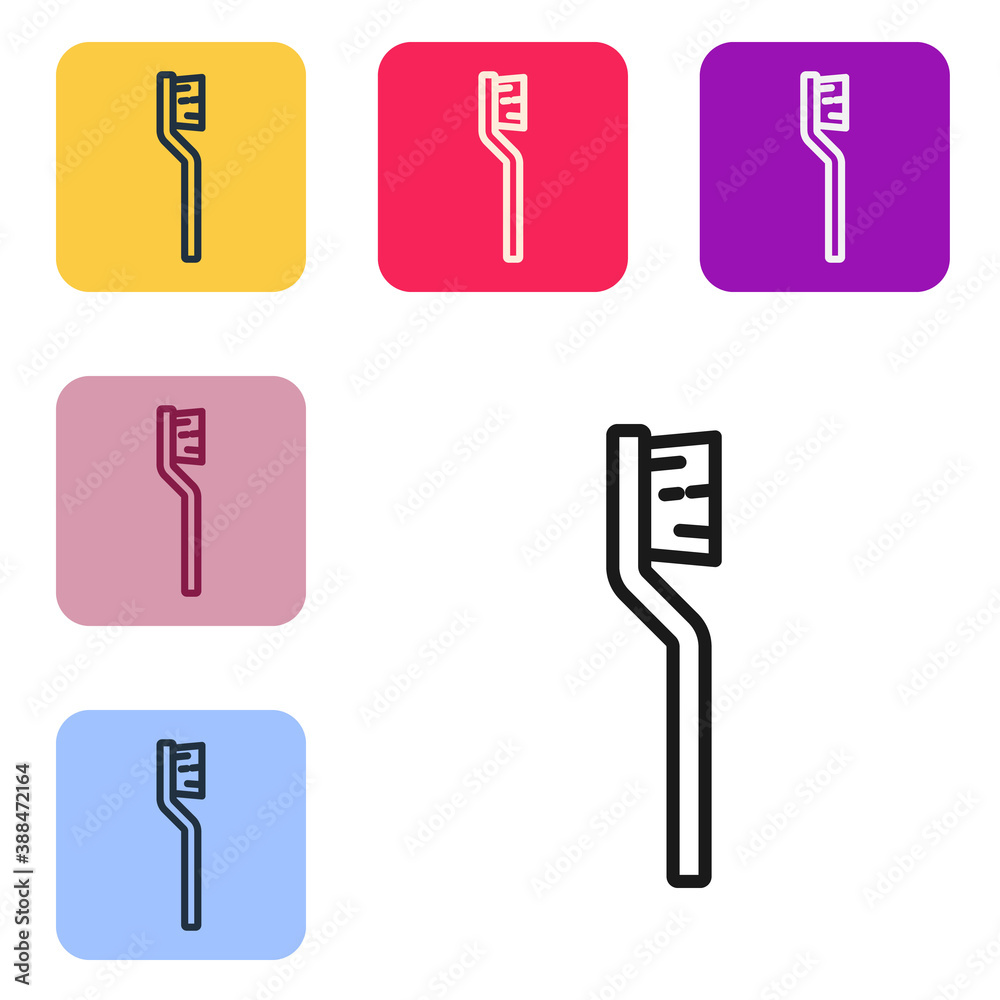 Black line Toothbrush icon isolated on white background. Set icons in color square buttons. Vector.