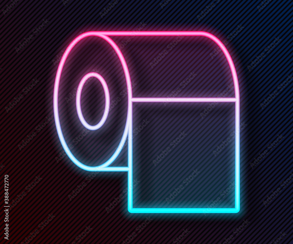 Glowing neon line Toilet paper roll icon isolated on black background. Vector.