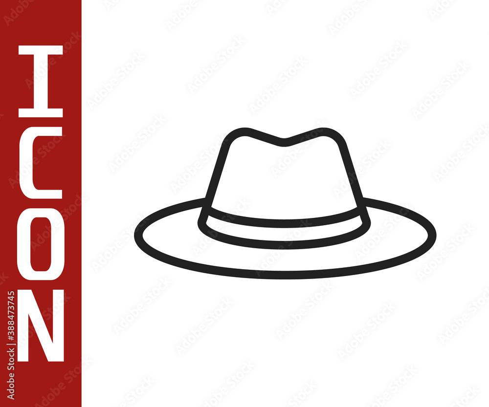 Black line Western cowboy hat icon isolated on white background. Vector.