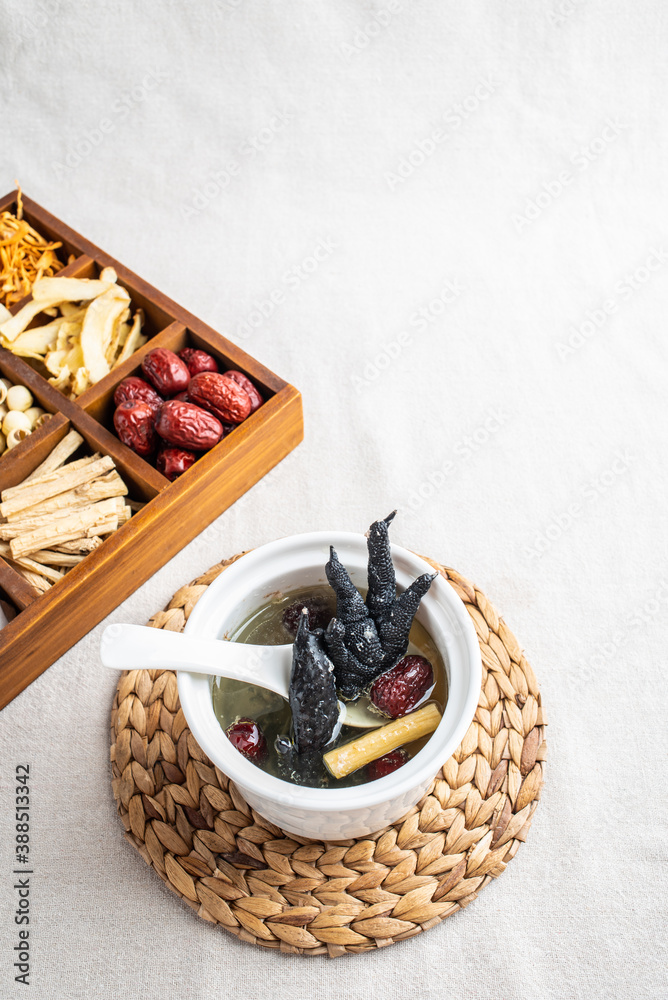 Stewed black-bone chicken with red dates and Codonopsis