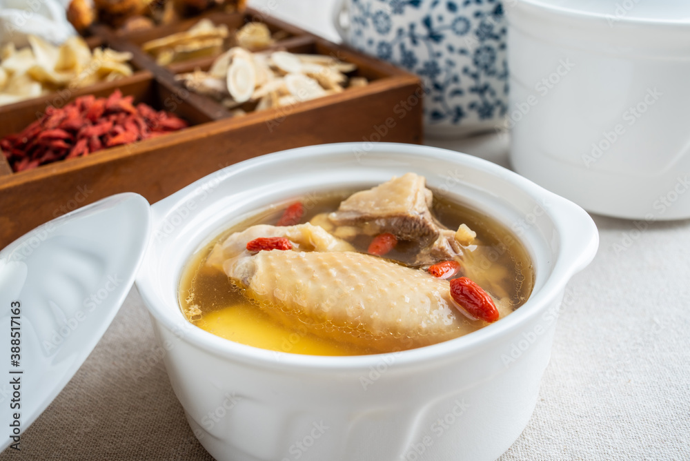 Chinese traditional nourishing soup wolfberry stewed chicken soup