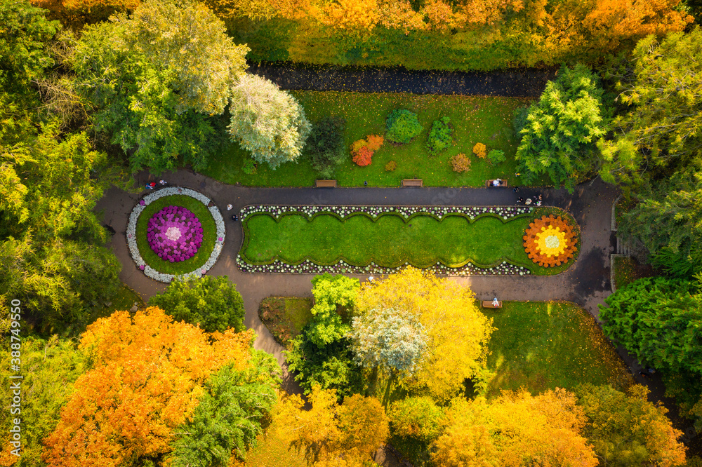 Beautiful scenery of the autumnal park in Gdansk Oliwa. Poland