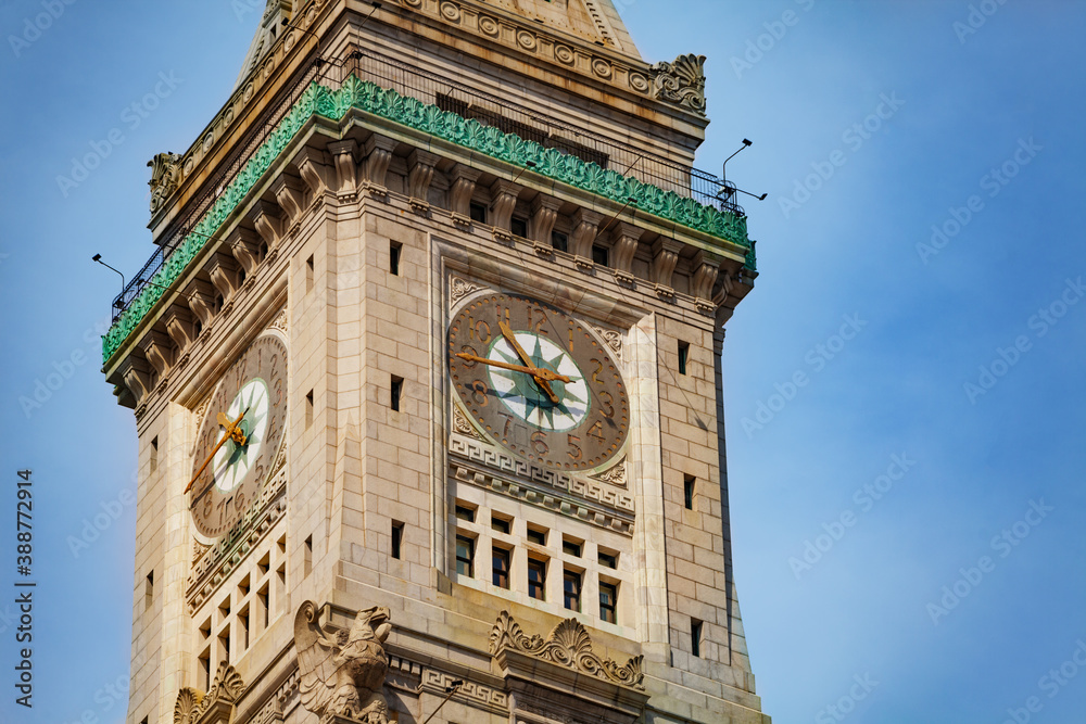 Closeup of the clocktower in Boston downtown building, Massachusetts, USA