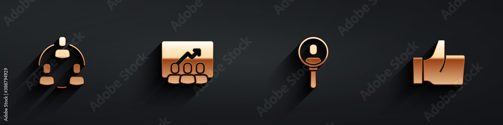 Set Project team base, , Search people and Hand like icon with long shadow. Vector.