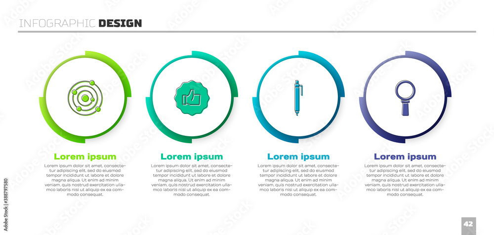 Set Solar system, Hand thumb up, Pen and Magnifying glass. Business infographic template. Vector.