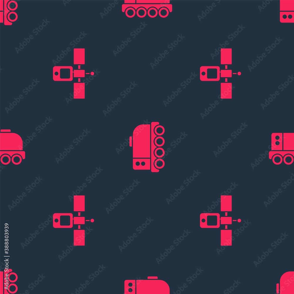 Set Satellite and Mars rover on seamless pattern. Vector.