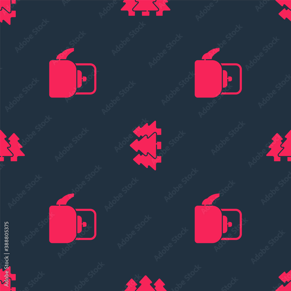 Set Kettle with handle and Forest on seamless pattern. Vector.