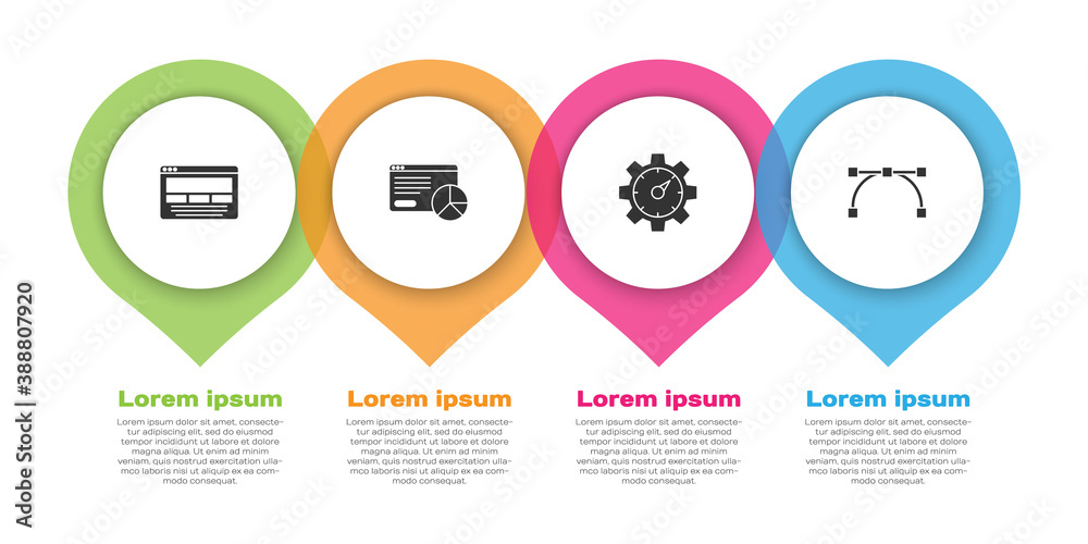 Set UI or UX design, Website statistic, and Bezier curve. Business infographic template. Vector.