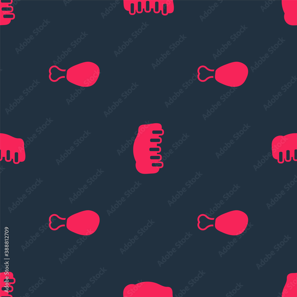 Set Chicken leg and Grilled pork bbq ribs on seamless pattern. Vector.