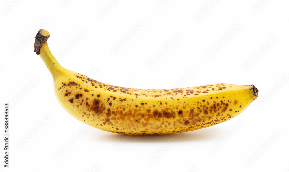 A banana out of a sugar pot placed on a white background